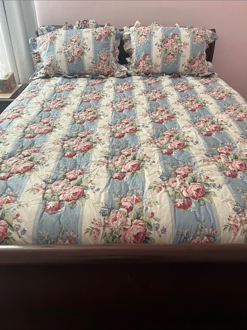 Ethan Allen Custom Bedding Shams Floral Strip Victorian Cottagecore Shabby Chic